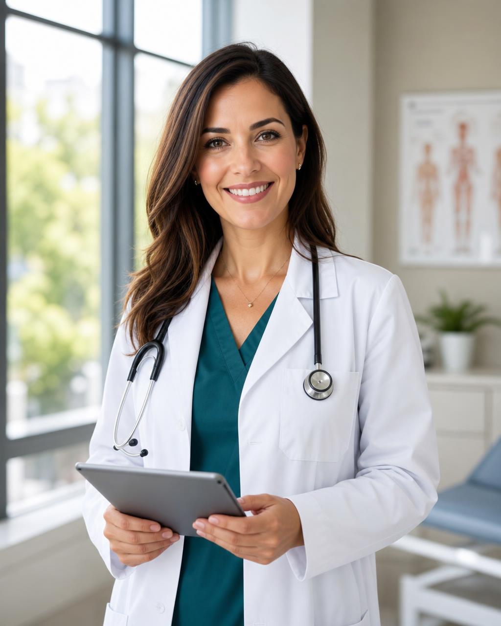 Licensed ACCESS physician in a white coat holding a tablet